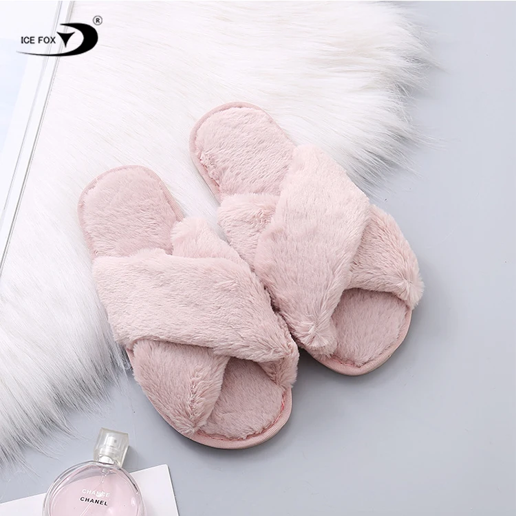 

2021 Women Fox Fur Slippers Wholesale Woman Fur Slides Slippers Faux Fox Fur Slippers, Customized color