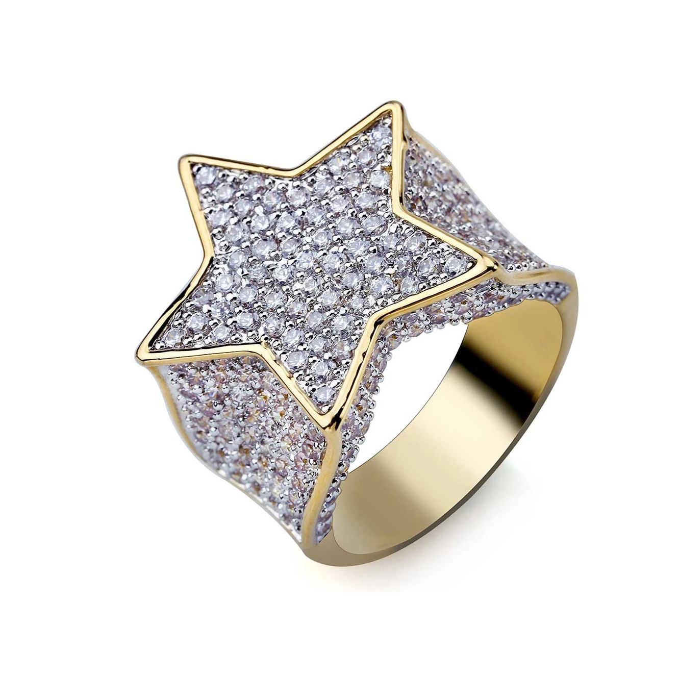 18k Gold Plated Hiphop Jewelry Rap Rock Brass Star Shape Rings With ...