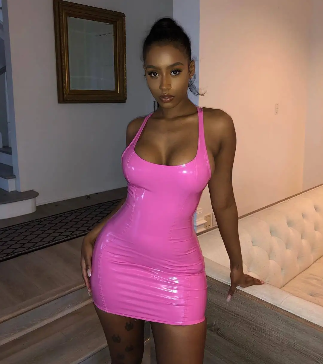 

Clubwear Party Sexy Women Short Dresses Summer Fashion Sexy Sleeveless Sundress Leather Dress, Black / pink /red