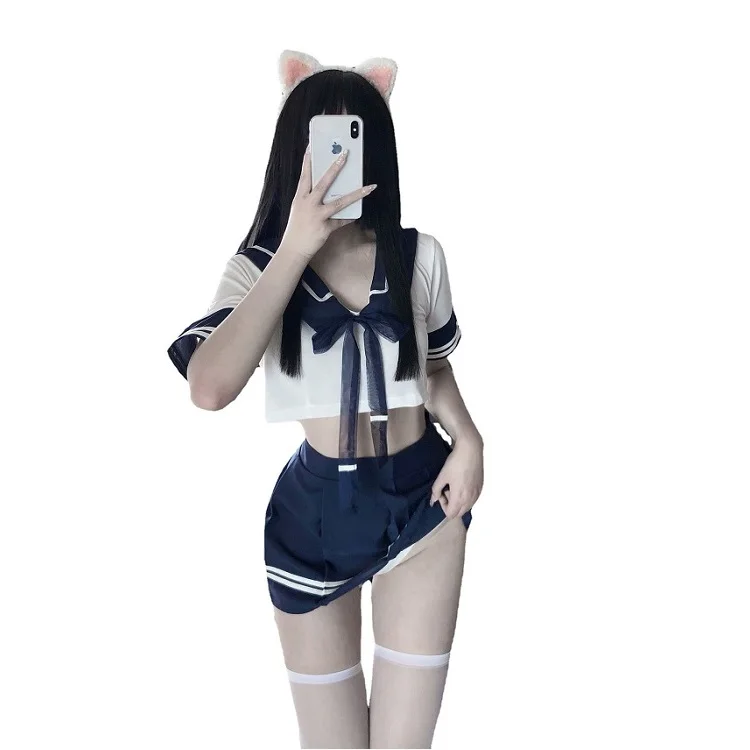 

Hot Cute College Style Fun Student Wear Underwear Uniform Sailor Suit Transparent Suit, As shown in figure