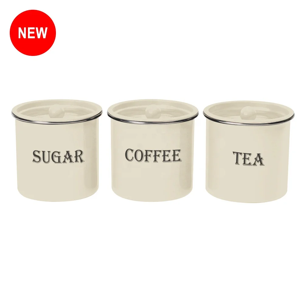 

Household Kitchen Sugar Coffee Tea 3PCS Canister Tin Metal Food Storage Canister Set