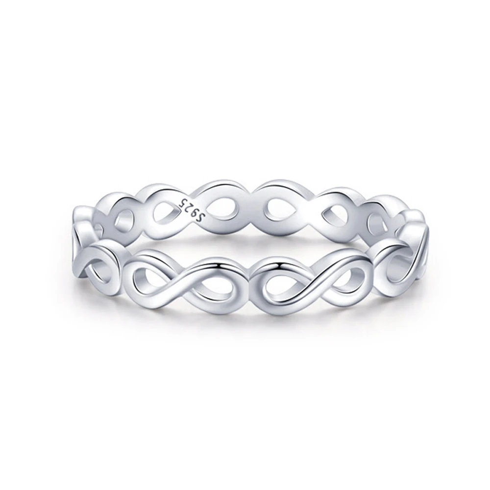 High End Jewellery Girls White Gold Plated Finger Hypoallergenic Real 92.5% Sterling Silver Infinity Ring for Women's Jewelry