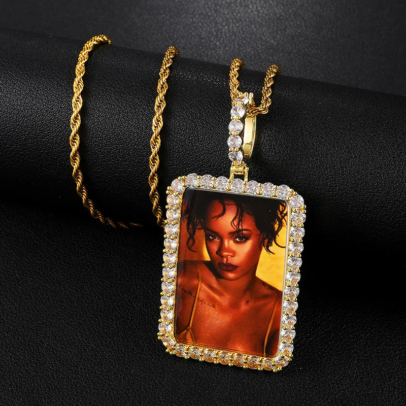 

Jewelry Custom Photo 18K Gold Plated Rectangle Shape Pendant Necklace for Men Women Memory Photo Pendant Jewelry Gifts