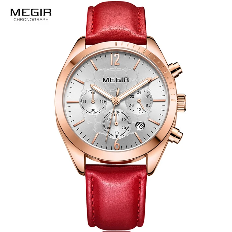 

Women Watches MEGIR 2115 Fashion Pink Leather Ladies Designer Watches Popular Brands Wrist Watch