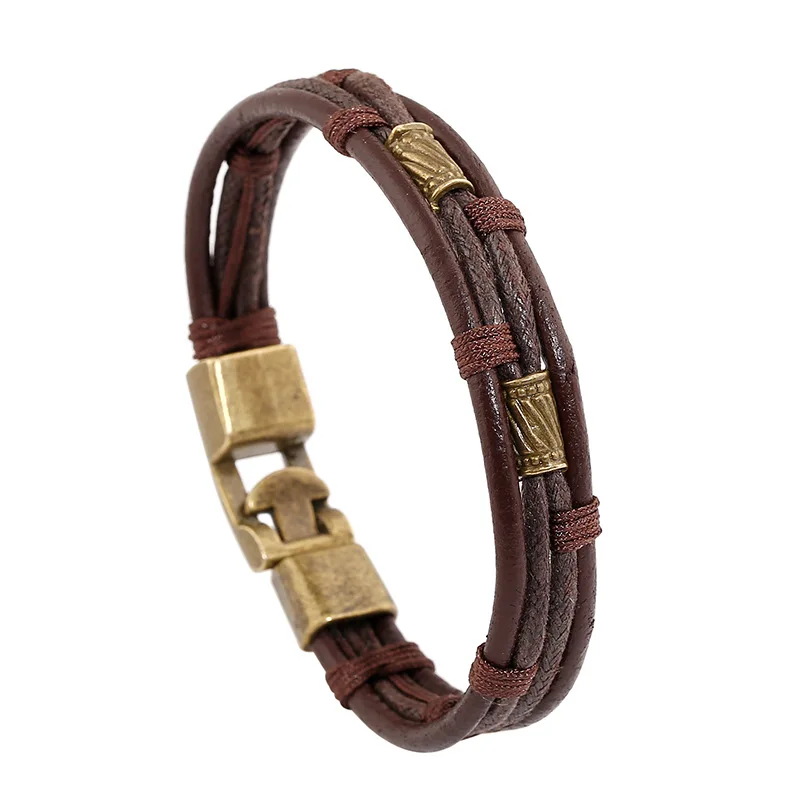 

Punk Multilayer Men's Braided Leather Rope Jewelry Vintage Handmade Woven Leather Bracelet