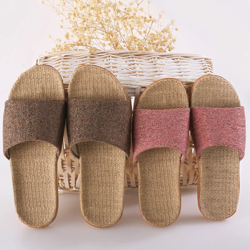 

Summer Flax Slippers Mixed Colors Casual Indoor Floor Shoes Home Slipper Lovers Women Men Open Toe Slippers Flat Shoes, As the pictures show