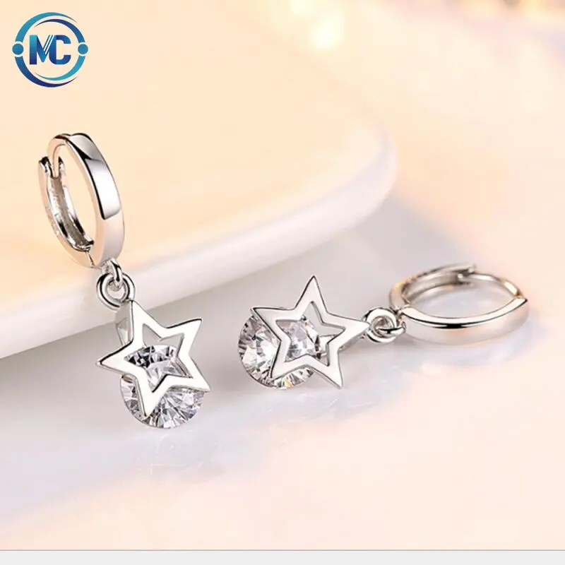 

925 Sterling Silver Prevent Allergy Crystal Star Stud Earrings for Women Bridal Wedding Earrings Jewelry EH1417