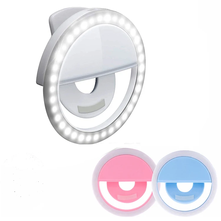 

Hot Sale 36 LED Rechargeable 3-Level Brightness Portable Clip-on Selfie Ring Light for Phone, White,black,blue,pink