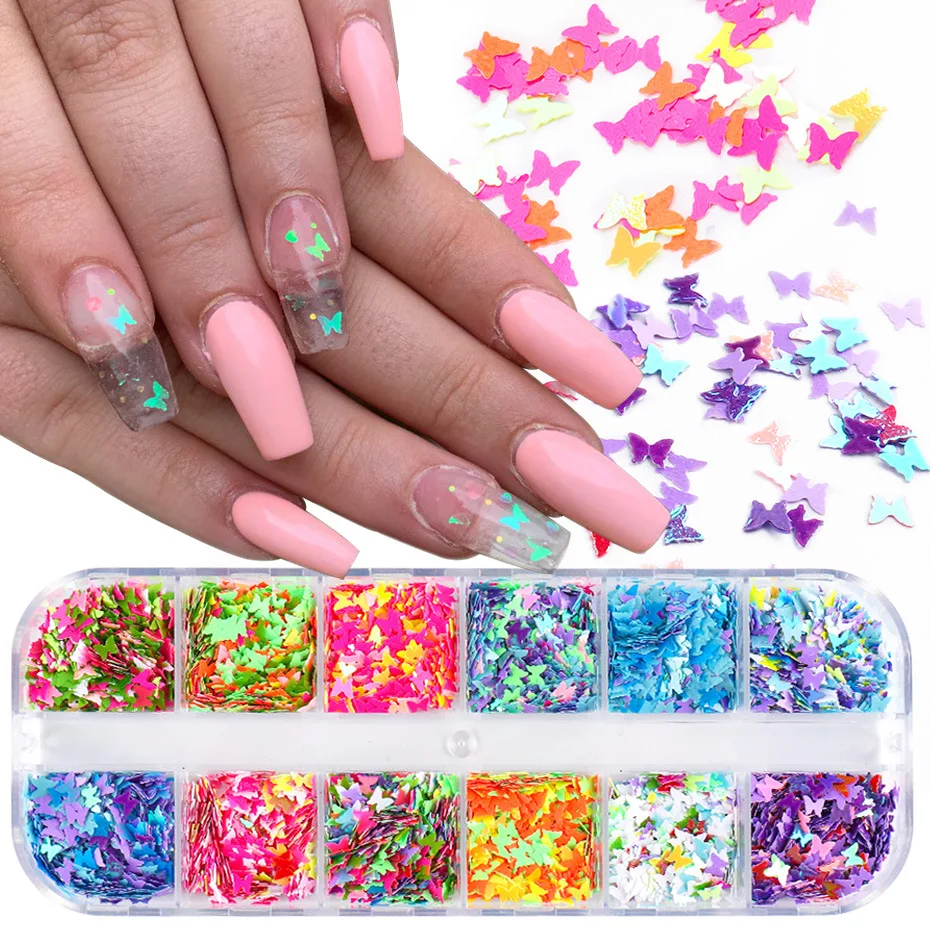 

Wholesale Luxury 3d Laser Butterflies Nail Decals Adhesive Nail Art Decoration Nail Sticker 12 Colors, Picture