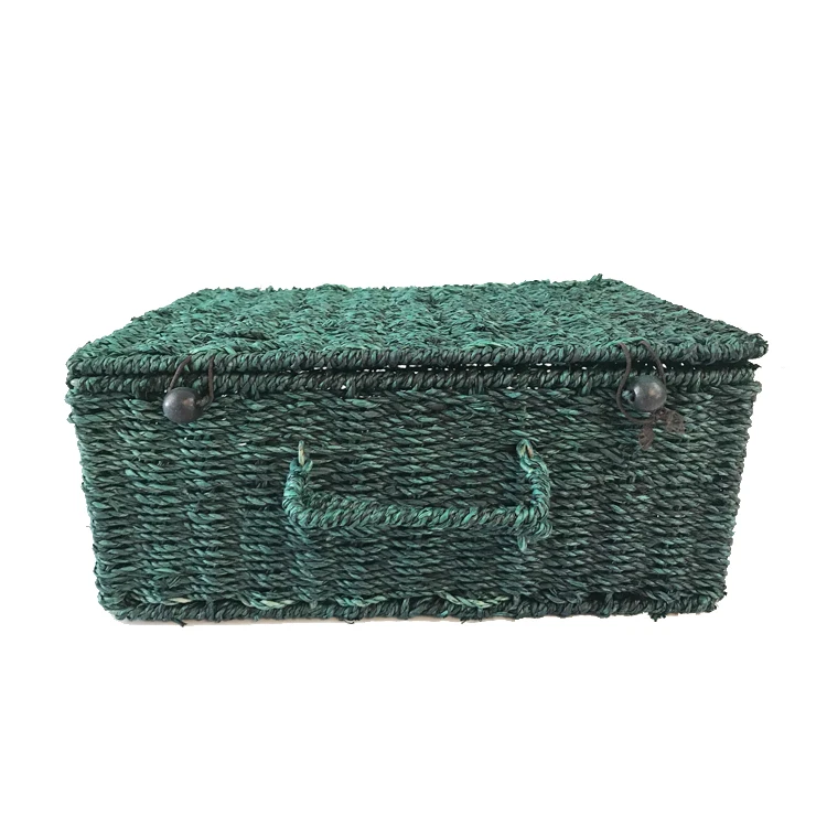 

Renel Cheap Price Colored Portable Seagrass Suitcase Cloth Organizer Square Baskets with Lids