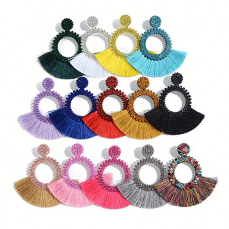 

New Fashion Handmade Bohemia Tassel Earrings With Colored Crystal Beads For Women, 14 colors