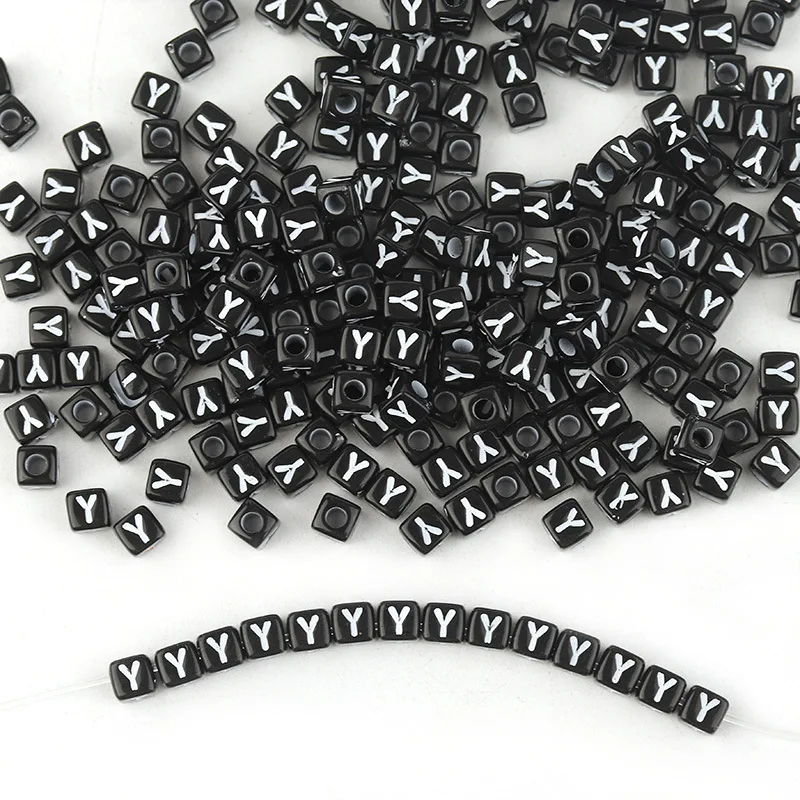 

6*6mm White Black Alphabet Square Cube Loose Spacer Beads for Jewelry Making Handmade DIY Bracelets Acrylic Letter Beads, Colors