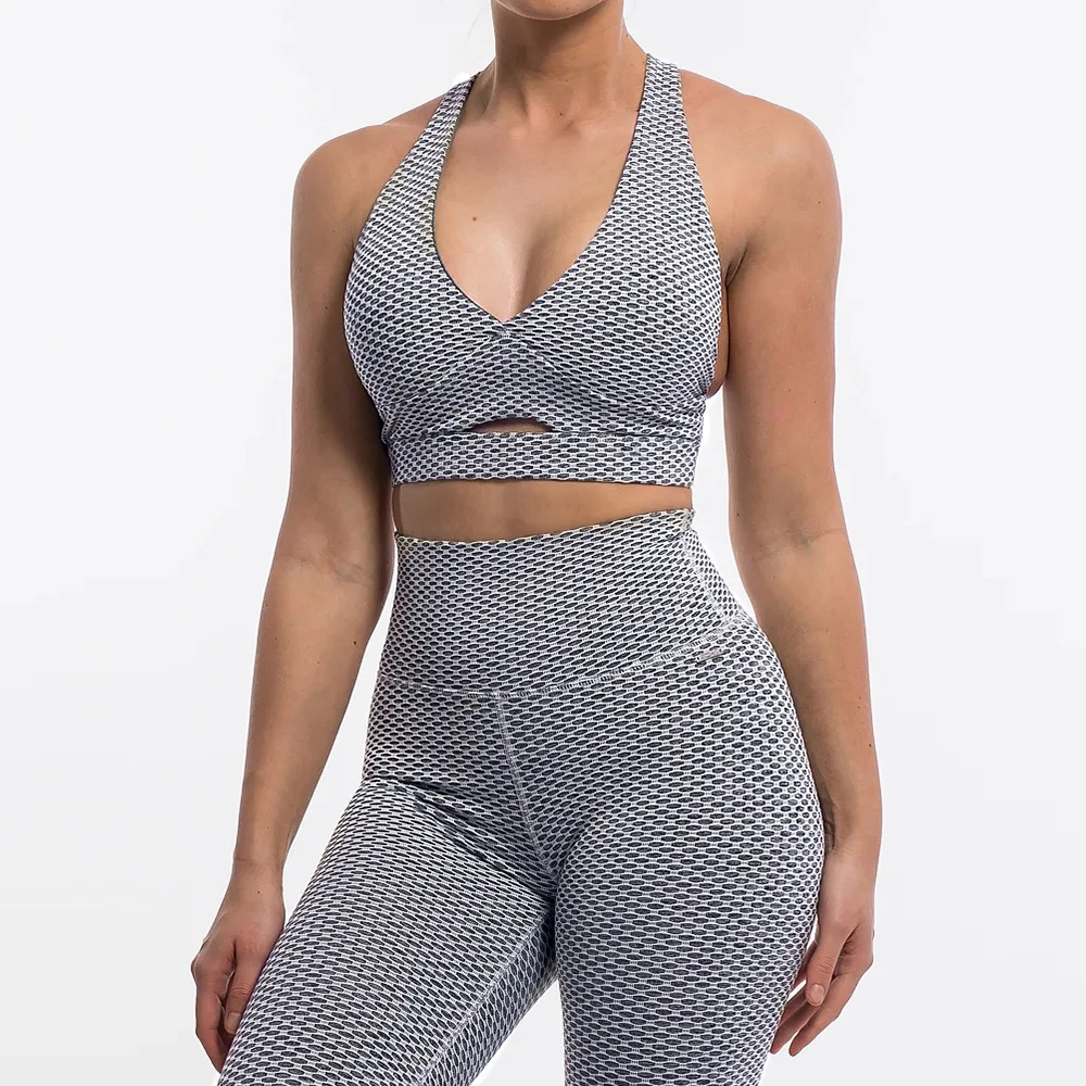 

Newest Hot Selling Honeycomb Style Yoga Set Women Hip Lift Yoga Clothing Sports Bra Scrunch Yoga Wear Tiktok Leggings Set