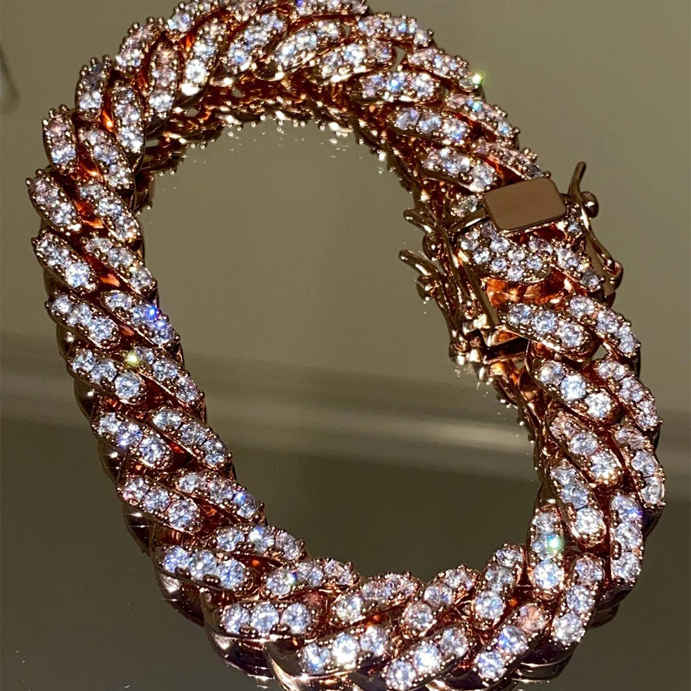 

Discount 12mm Small Cuban Link Bracelet Micro Cubic Zircon Iced Out Rose Gold Cuban Link Bracelet