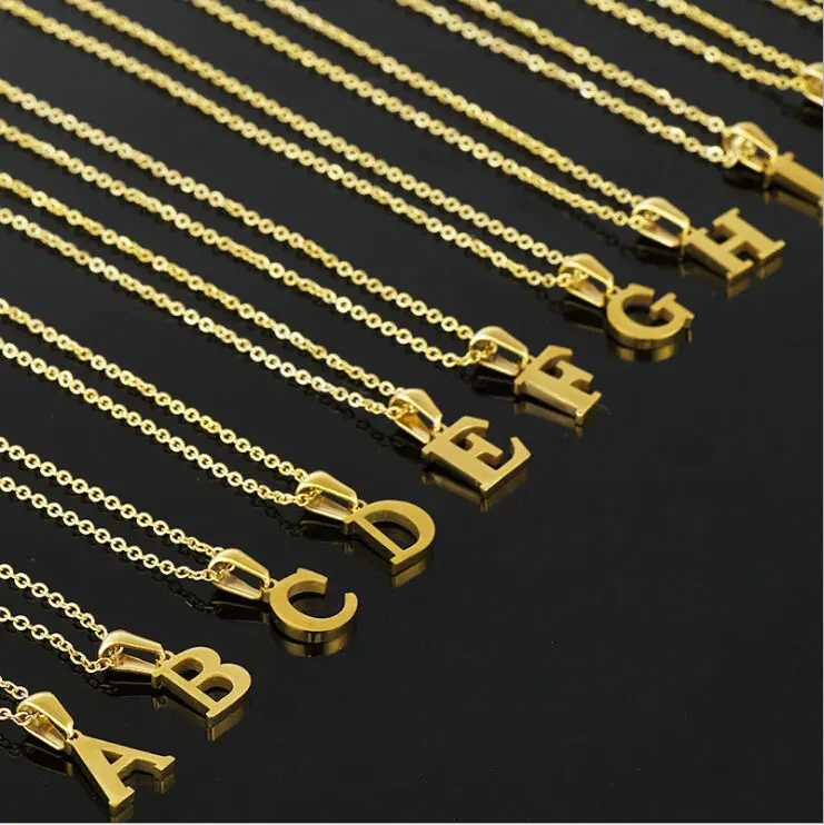 

Dainty Tiny Letter 26 A-Z Letters Pendant Initial Necklace Stainless Steel Gold Chain Alphabet Letter Necklaces