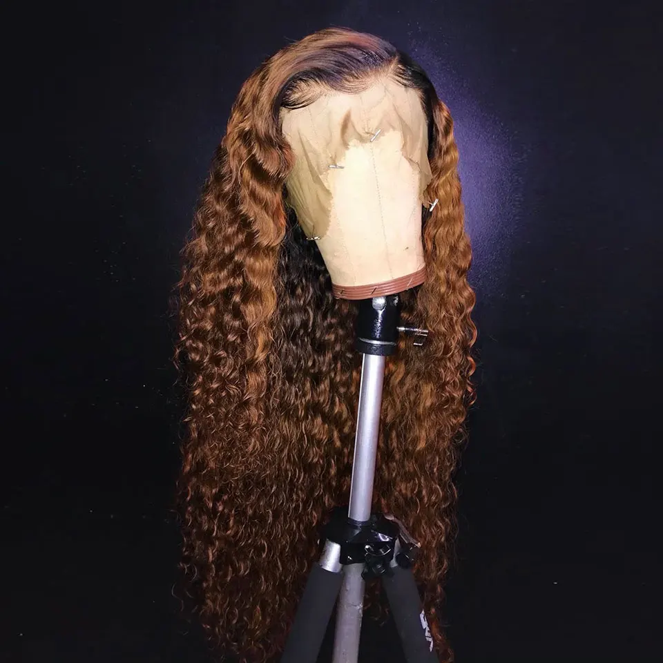 

13*4 Curly Ombre T1B/27 Color Lace Front Human Hair Wigs for Black Women Brazilian Remy Hair Wig Pre Plucked Bleached Knots