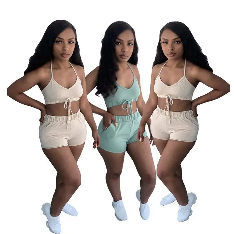 

ONLY Elastic Waist Solid Color 2 Piece Set Women Clothing Short Sets Sexy Two Piece Sets Women