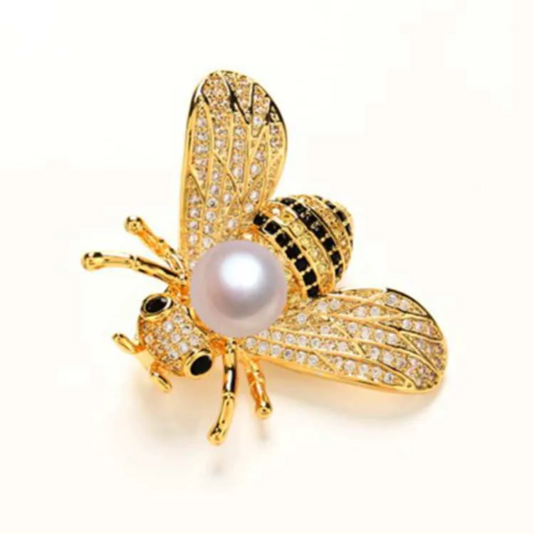 

Wholesale Safety Pin Brooch Gold-plated Brooches Women Rhinestone Pearl Bee Brooch, Picture