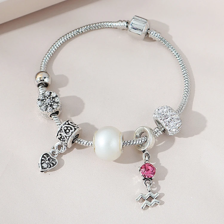 

Diy CZ Charm Bracelet Bling Rhinestone Crystal Aquarius Charm Bracelet Full Diamond Zodiac Charm Bracelet For Women, Picture color