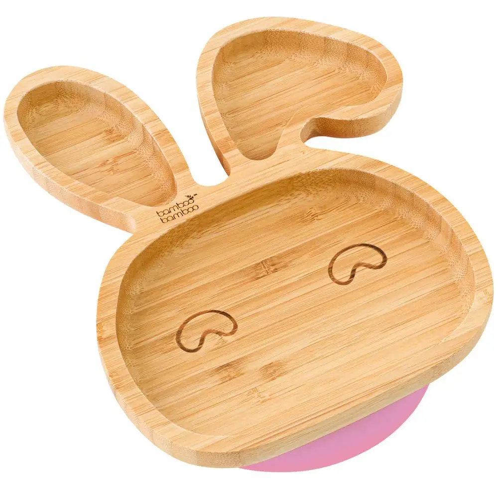

Baby Feeding Plate and Spoon Setl and Stay Put Suction Ring without BPA round bamboo baby plate