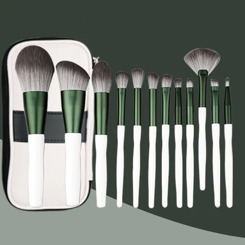 

Latest Best Seller 12pcs white green professional make-up brushes with case
