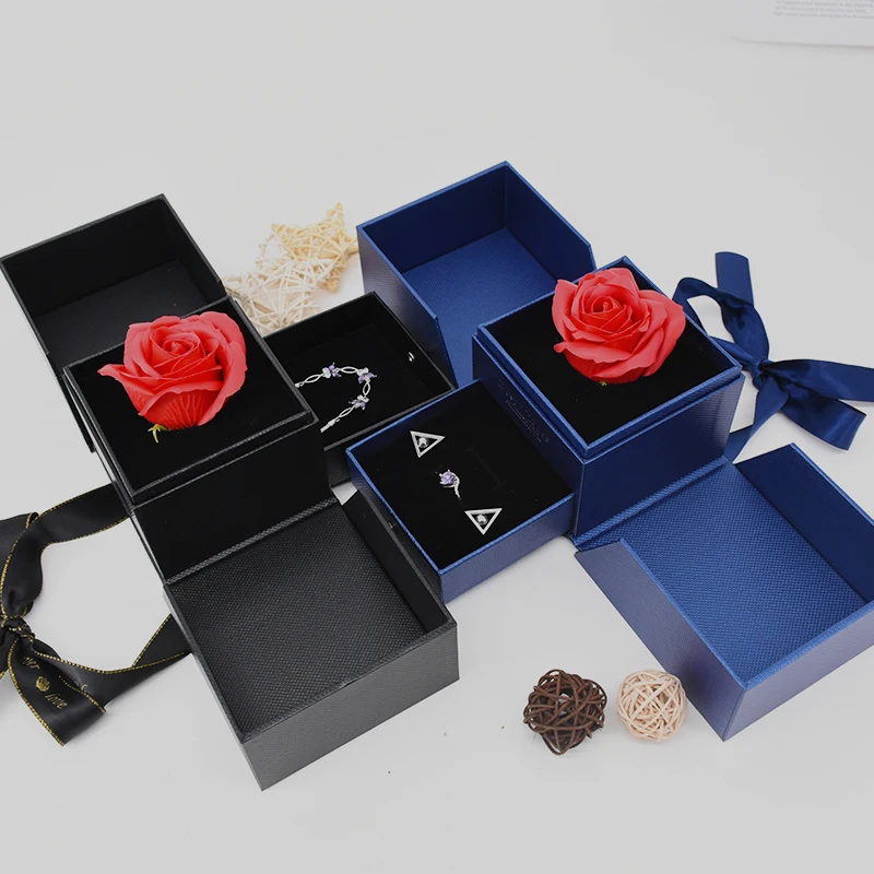 

Luxury Gift Blue Paper Custom Logo Printed Packaging Ring Jewelry Box, Customized color