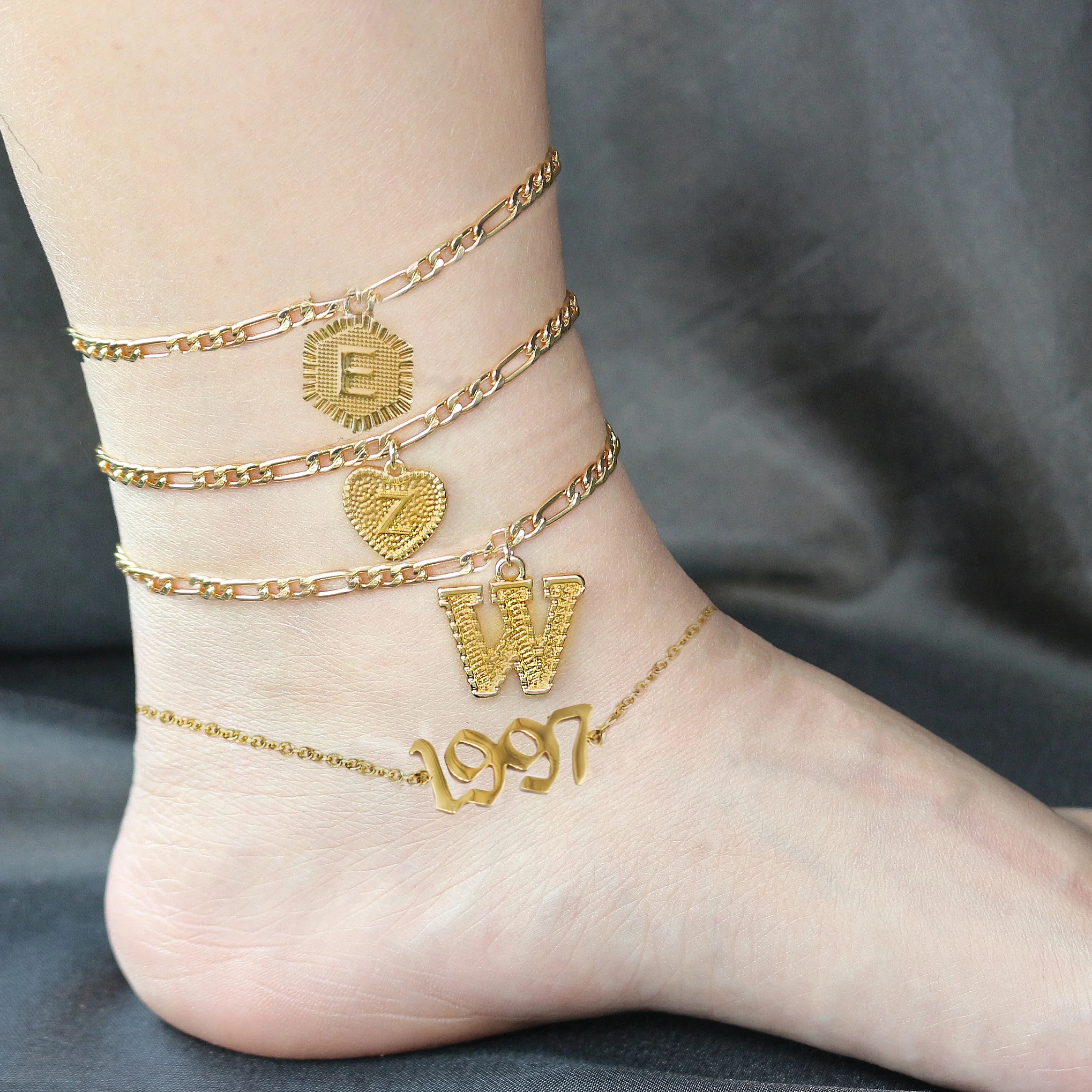 

Gaby Multilayer birth year initial letter anklets gold plated anklet Stainless Steel Chain 26 Alphabet Letter anklet woman, Gold/silver color