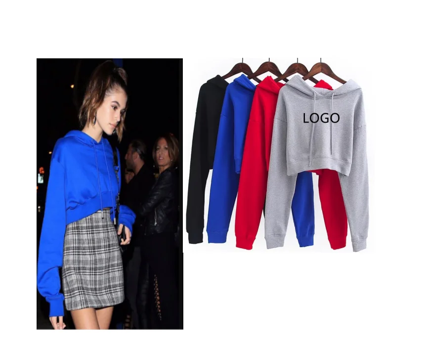 

Custom Logo Latest Design Lady Pullover Hoodies Women Long Sleeve Blank plain Crop Top, Select