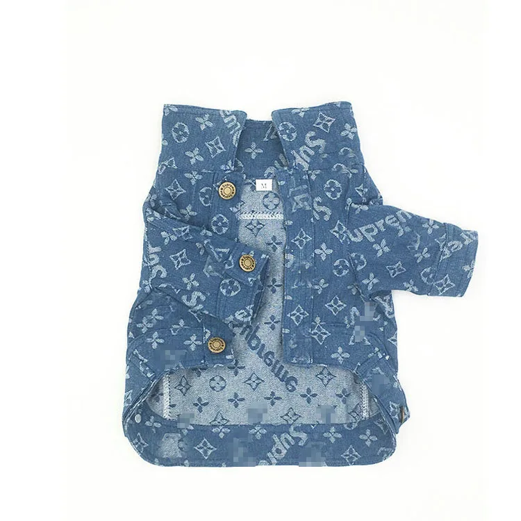 

Spring and autumn fashion Luxury brand pet clothes French Bulldog Bichon dog jeans jacket, Blue