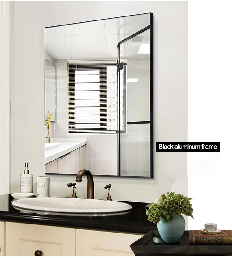 Modern Hotel Metal Frame Vanity Mirror Square Corner Bathroom Matt