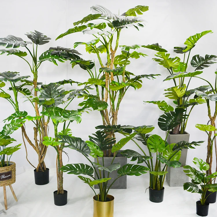 

Wholesale Plastic Big Leaf Green Monstera Curvature Artificial Plant Monstera Tree, Green color