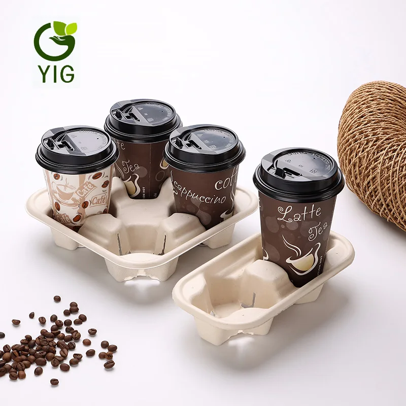 
Pulp paper biodegradable coffee cup holder tray 