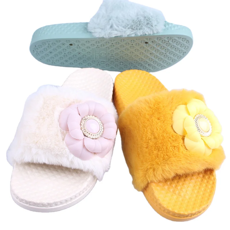 

Factory direct sale cute style open toe flower ladies cotton slippers