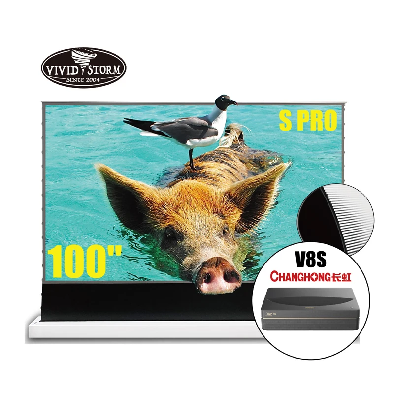 

VIVIDSTORM S PRO 100 inch short throw wireless laser TV floor rising Diag 16:9 laser projection screen for home cinema