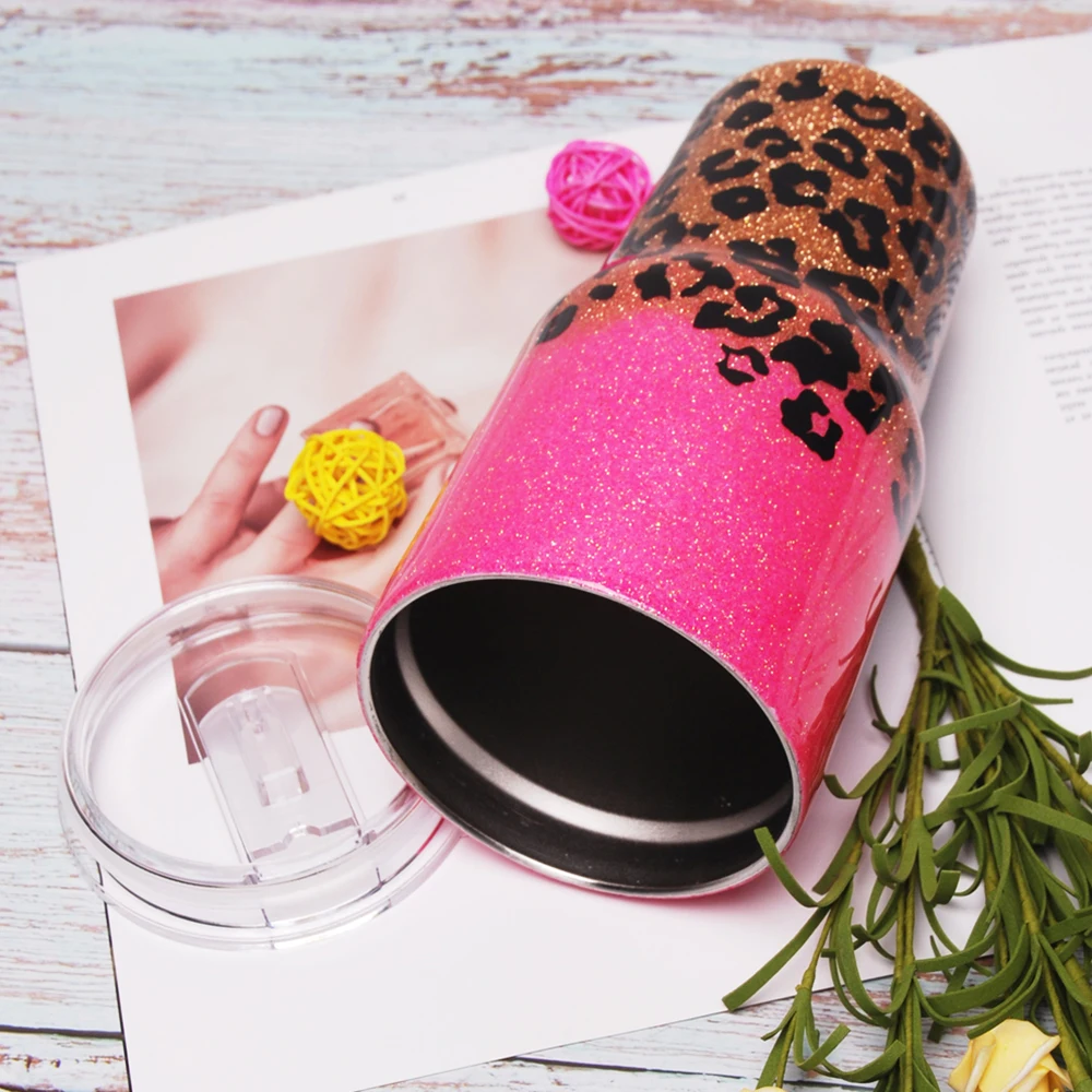 

Low Moq Pure Handmade Pink Leopard Epoxy Tumbler 30oz Glitter Cup Stainless Steel Mug With Free Shipping DMA81172