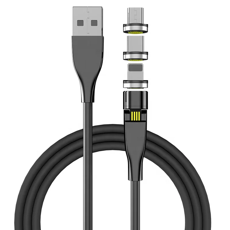 

540 degree rotating magnetic 3A data charging cable Micro USB Type C all in one magnet Cable, White,black