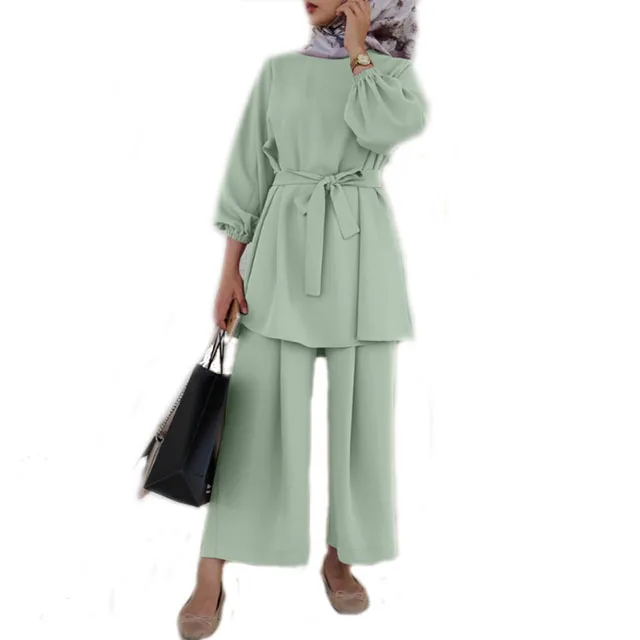 

Latest Designs Chic Women Blouse And Pants Two Piece Muslim Sets Islamic Clothing Plus Size