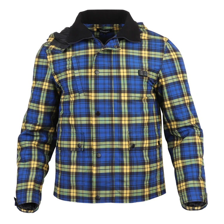 

5 Volt Rechargeable Battery Pack Windbreaker Men Winter Outdoor Plaid Heated Jacket With Hood