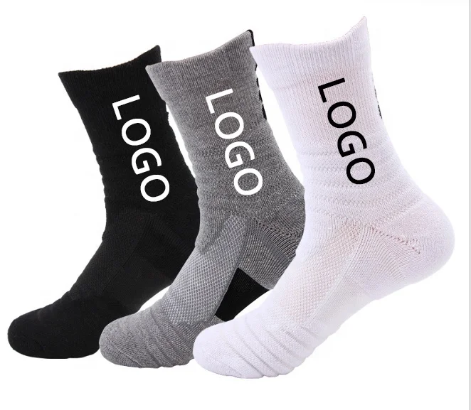 

KANGYI Athletic Custom logo Crew Socks Basketball Sports Compression black grey white socks, Picture