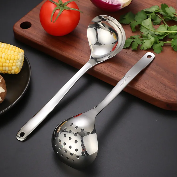 

7 Inch Long Handle Stainless Steel Hanging Hot Pot Scoop Kitchen Cooking Spoon Soup Ladle Colander Spoon