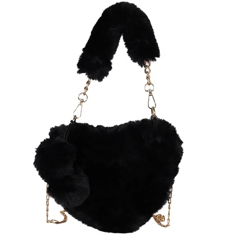 

New Fashion Women's Heart Shaped Faux Fur Crossbody Wallet Purse Chain Shoulder Bag Lady Handbag
