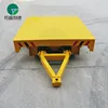 Heavy load metal pipe handling rail guided transfer trolley towed by powered equipment
