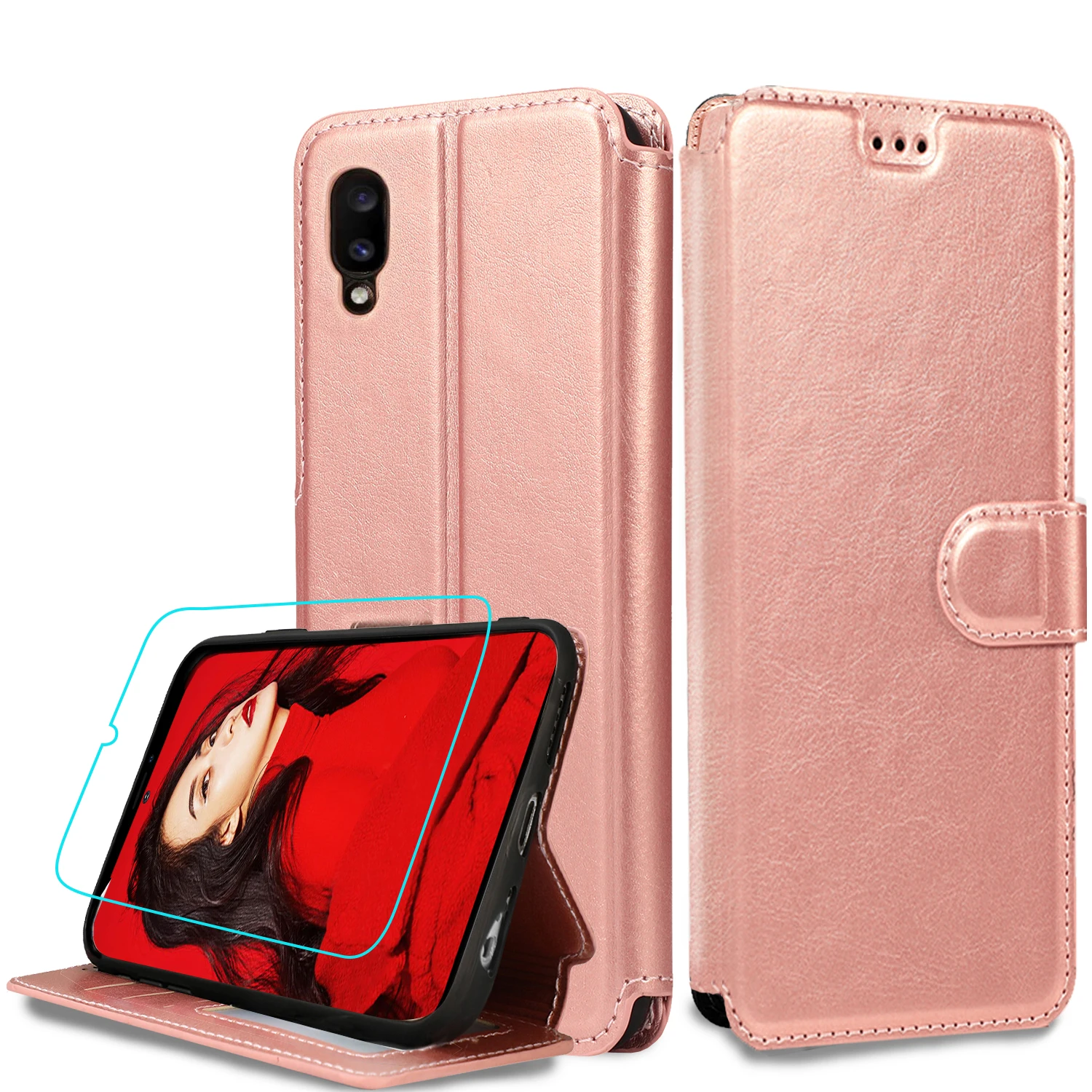 

LeYi Wallet Case Magnetic PU Leather Flip Folio Card Phone Cover for Huawei P30 Lite With HD Screen Protector