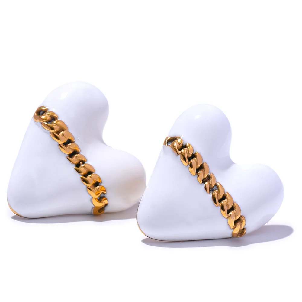 

JINYOU 2773 Trendy Black White Enamel Heart Stud Earrings 18K PVD Stainless Steel Romantic Charm Jewelry Accessories for Women