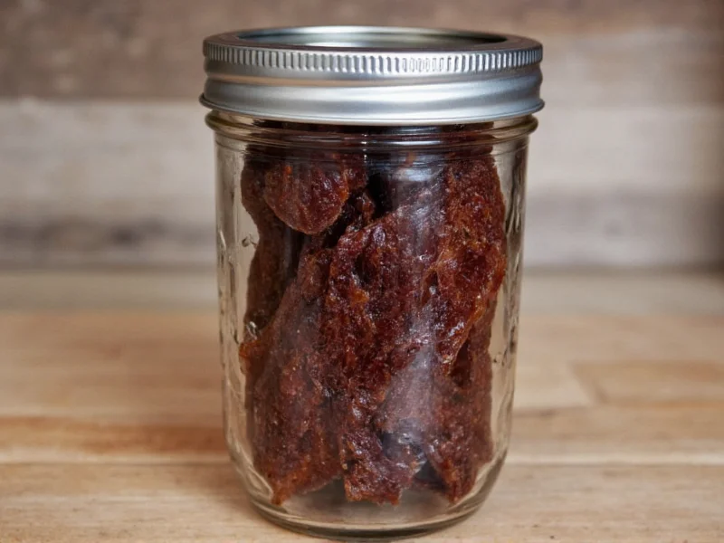 Beef jerky stored with oxygen absorbers in mason jar