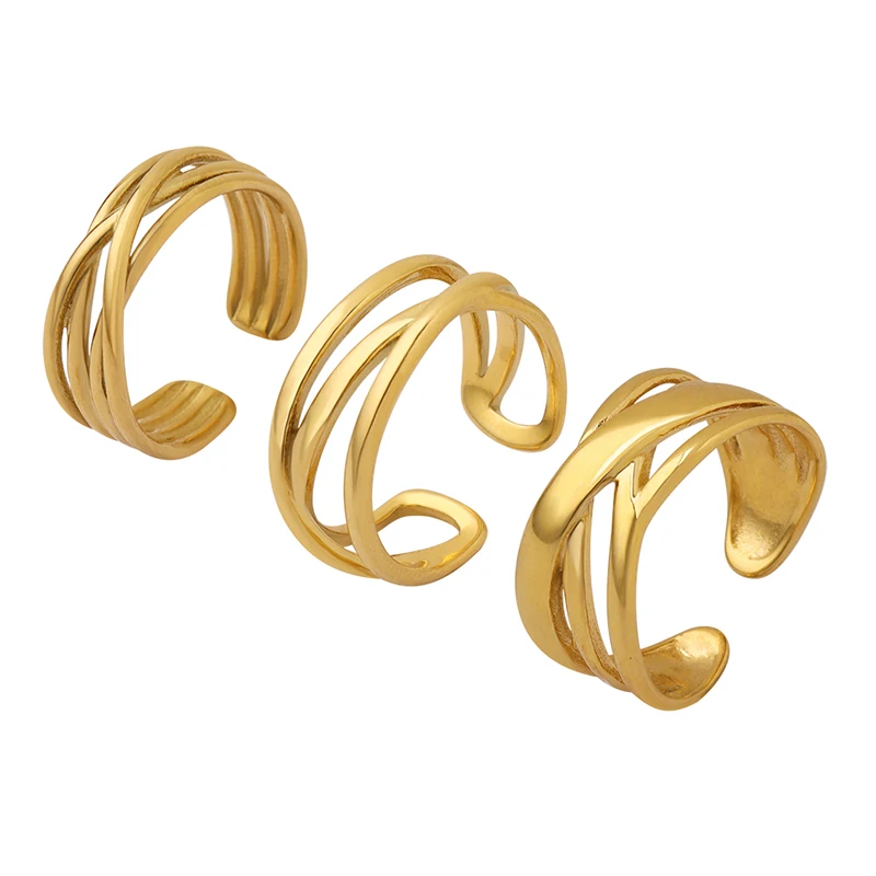 

French overlapping geometric ring Multilayer stainless steel ring