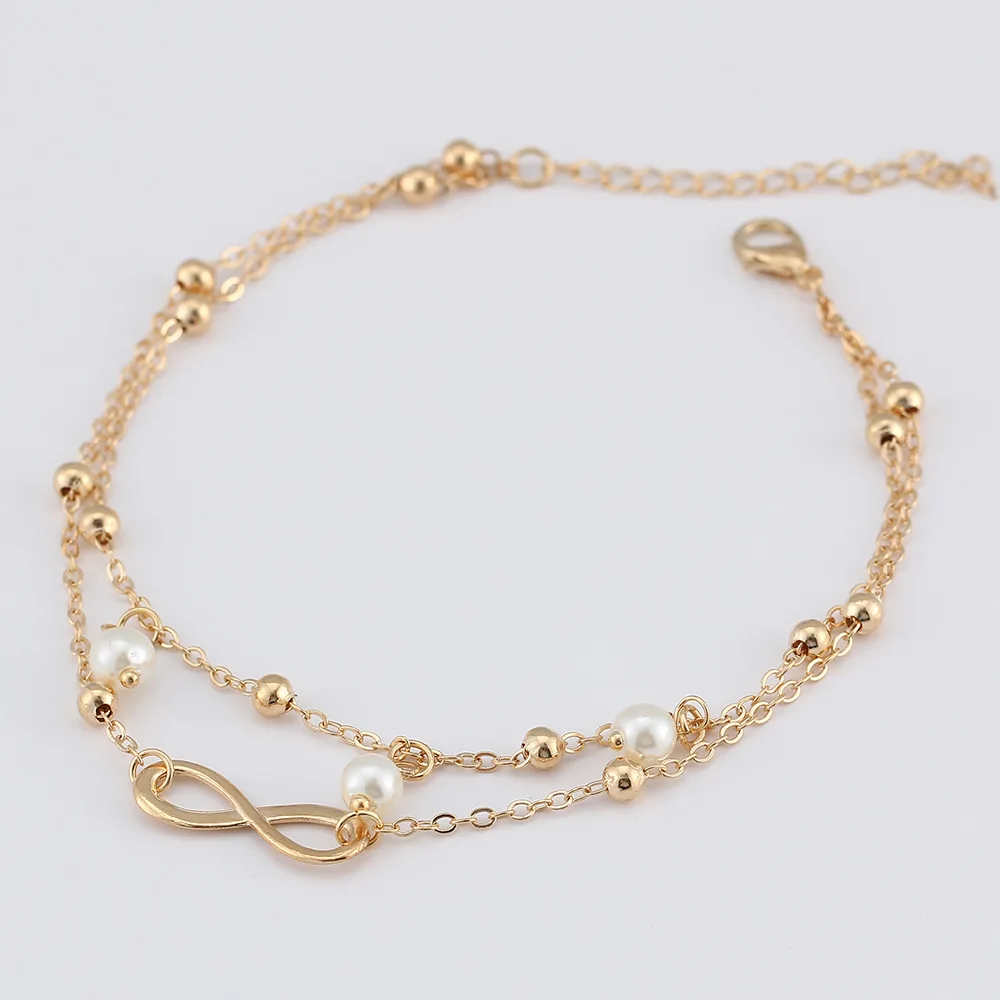 

European and American fashion retro artificial pearl 8 - character ankle bracelet jewelry hand-beaded double bracelet human