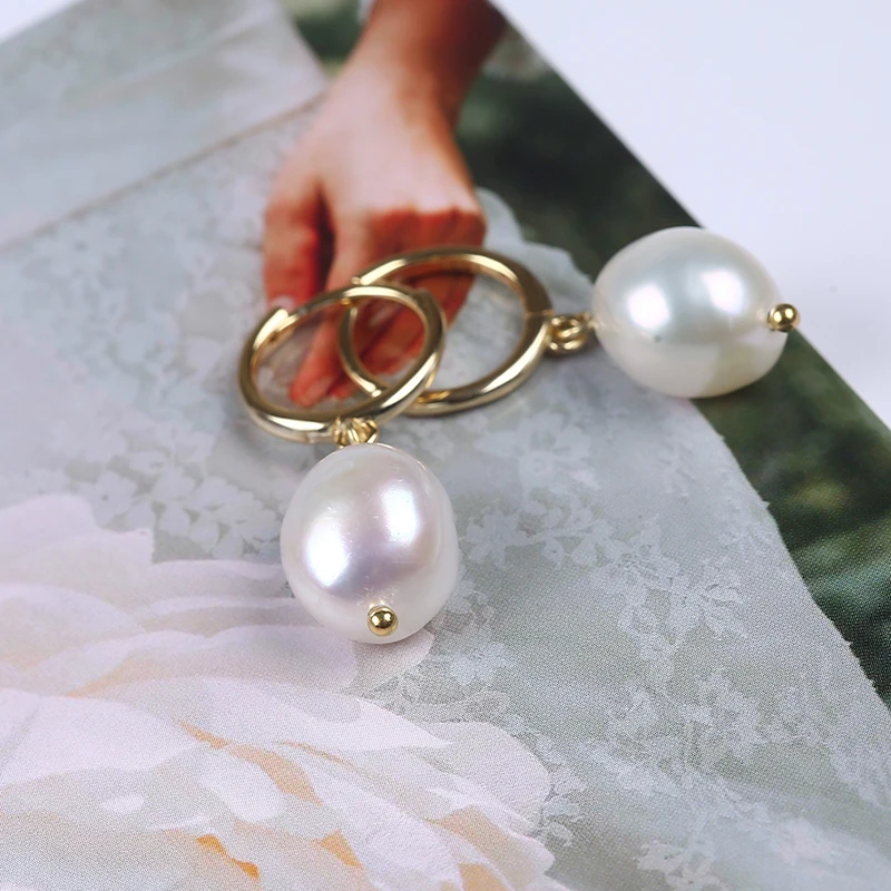 

Hot Sale 925 Sterling Silver Freshwater Baroque Pearl Earrings, White