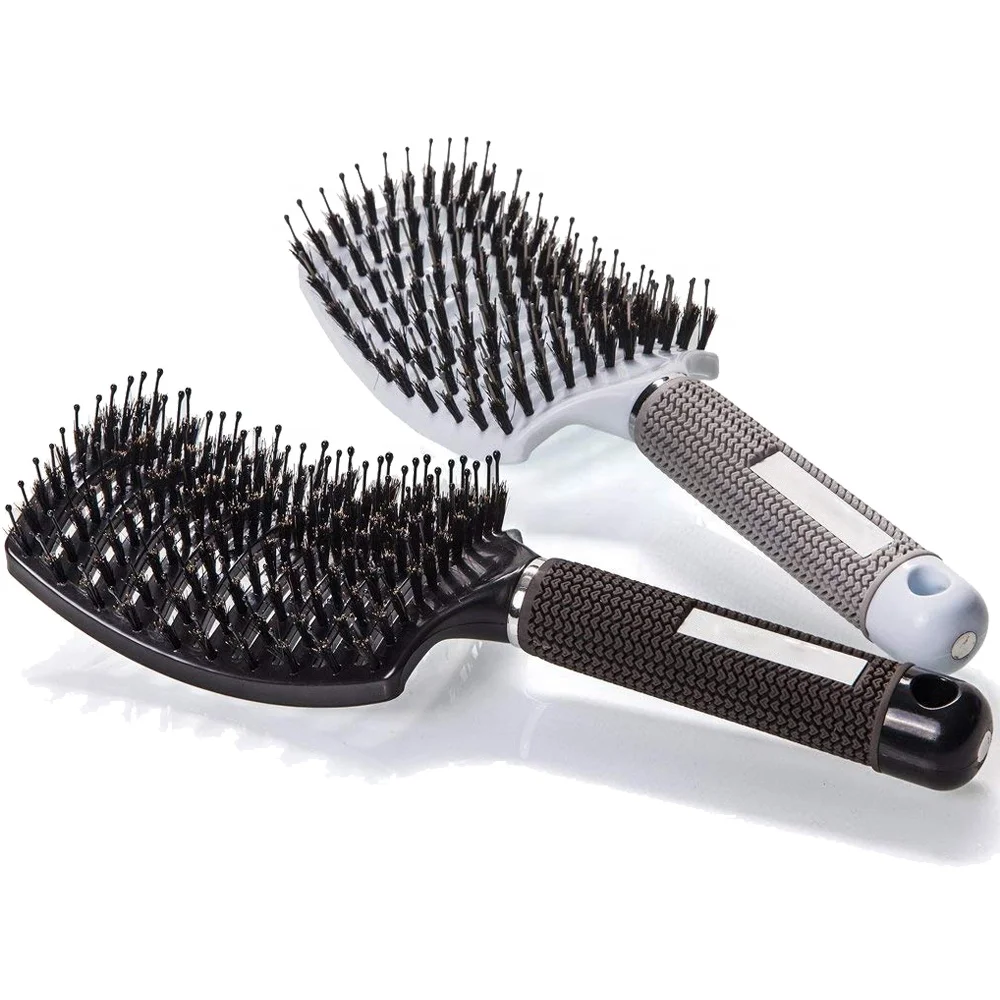 

Professional Logo Salon Anti-Static Vented Curved Hair Brush Boar Bristles Vent Detangling Hair Brush For Fast Blow Drying