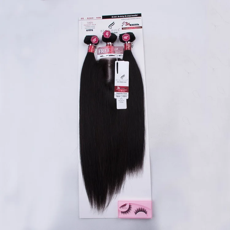 

60g 60g 55g Wholesale One Packed Human Hair 3 Straight Bundles With 2x4 Closure Natural Straight Hair Pack